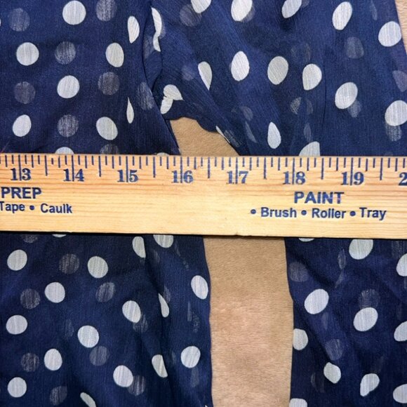 Living Doll Women Small Blue‎ White Dot Sheer Button Down Long Sleeve Blouse (U) - Picture 6 of 7